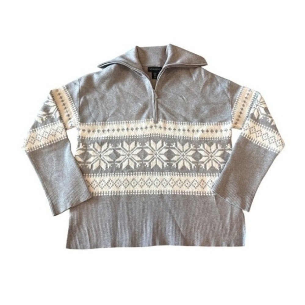 Cynthia Rowley Nordic Fair‎ Isle Zip Tunic Sweater Snowflake Medium Cozy Winter